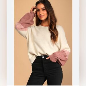 Lulus cream color block oversized knit sweater